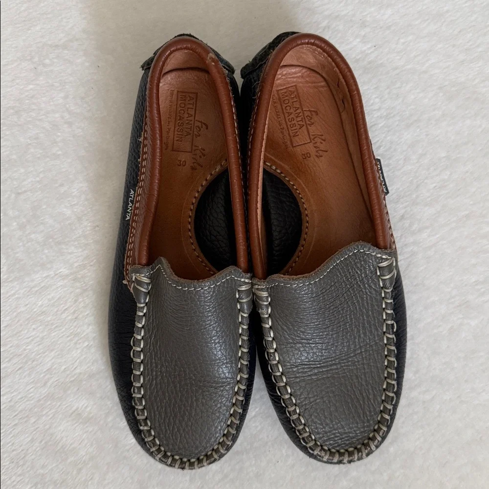 Atlanta Mocassin | Handmade Pebbled Leather Loafers Gray/Blue/Brown EU 30/US 13
